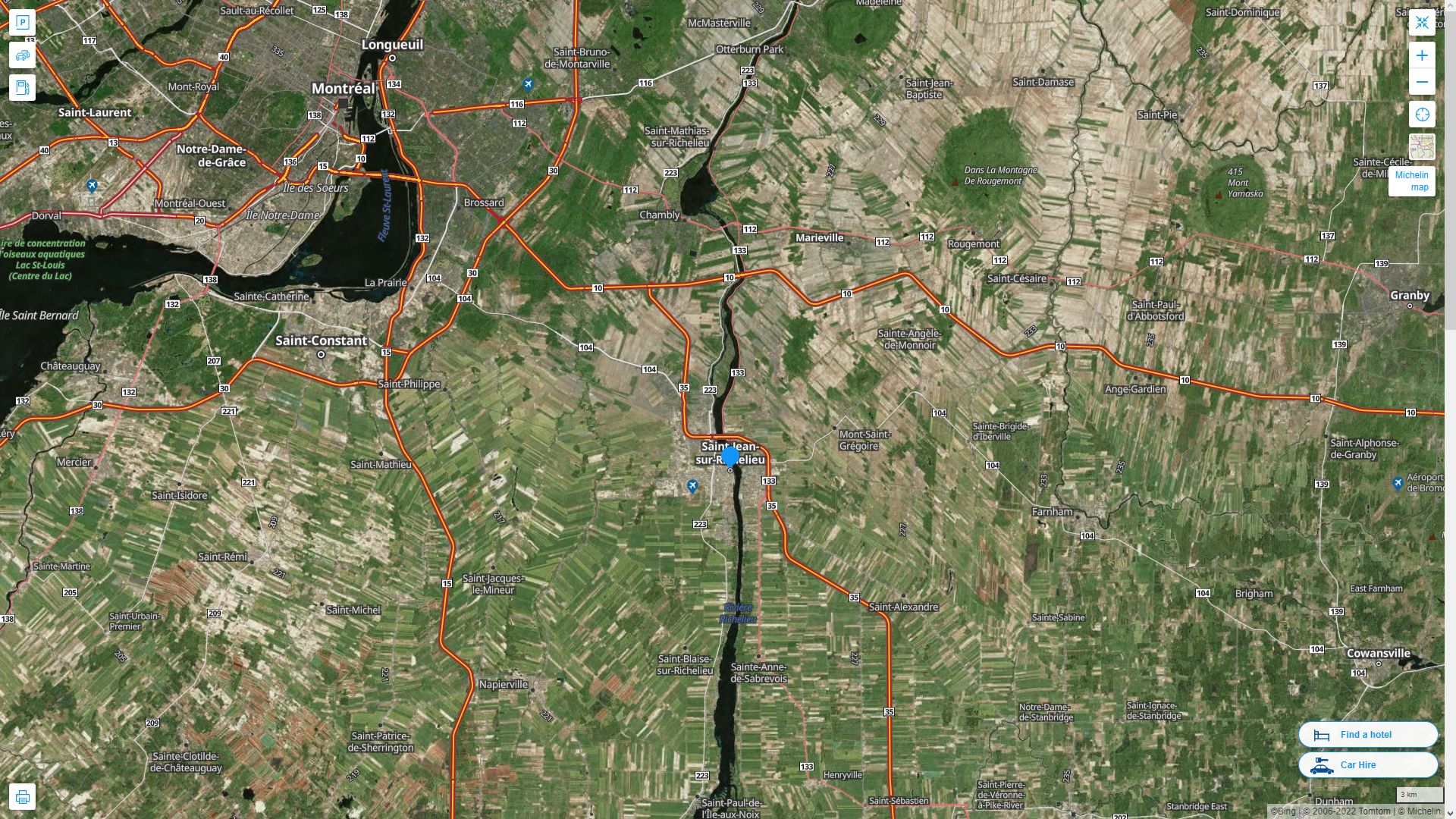 Saint Jean sur Richelieu Canada Autoroute et carte routiere avec vue satellite